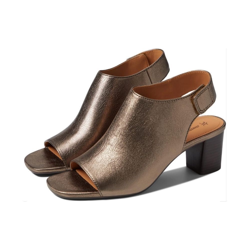 Johnston & Murphy Evelyn Open Toe Chunky Bootie in Metallic Bronze